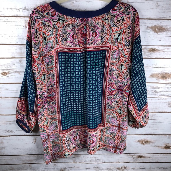 Tolani floral patchwork paisley silk boho top - Picture 5 of 8